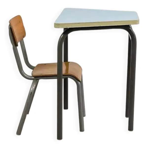 Ancien bureau d'écolier avec sa chaise mullca assortie