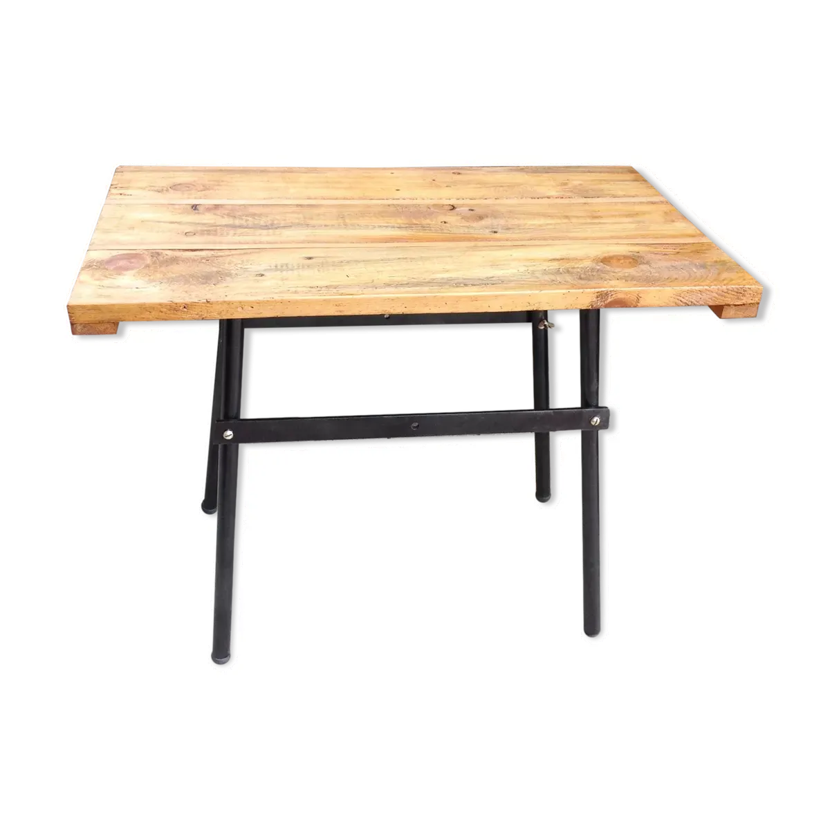 Table d'appoint en bois et metal style industriel années 60-70