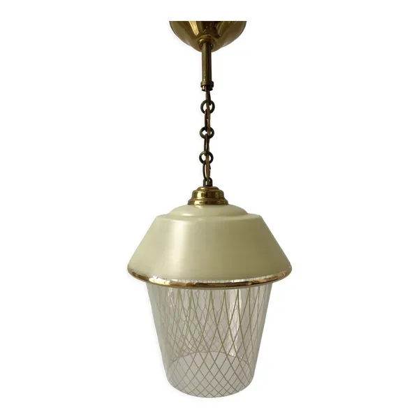 Suspension en verre et motifs jaunes / verres années 50-60