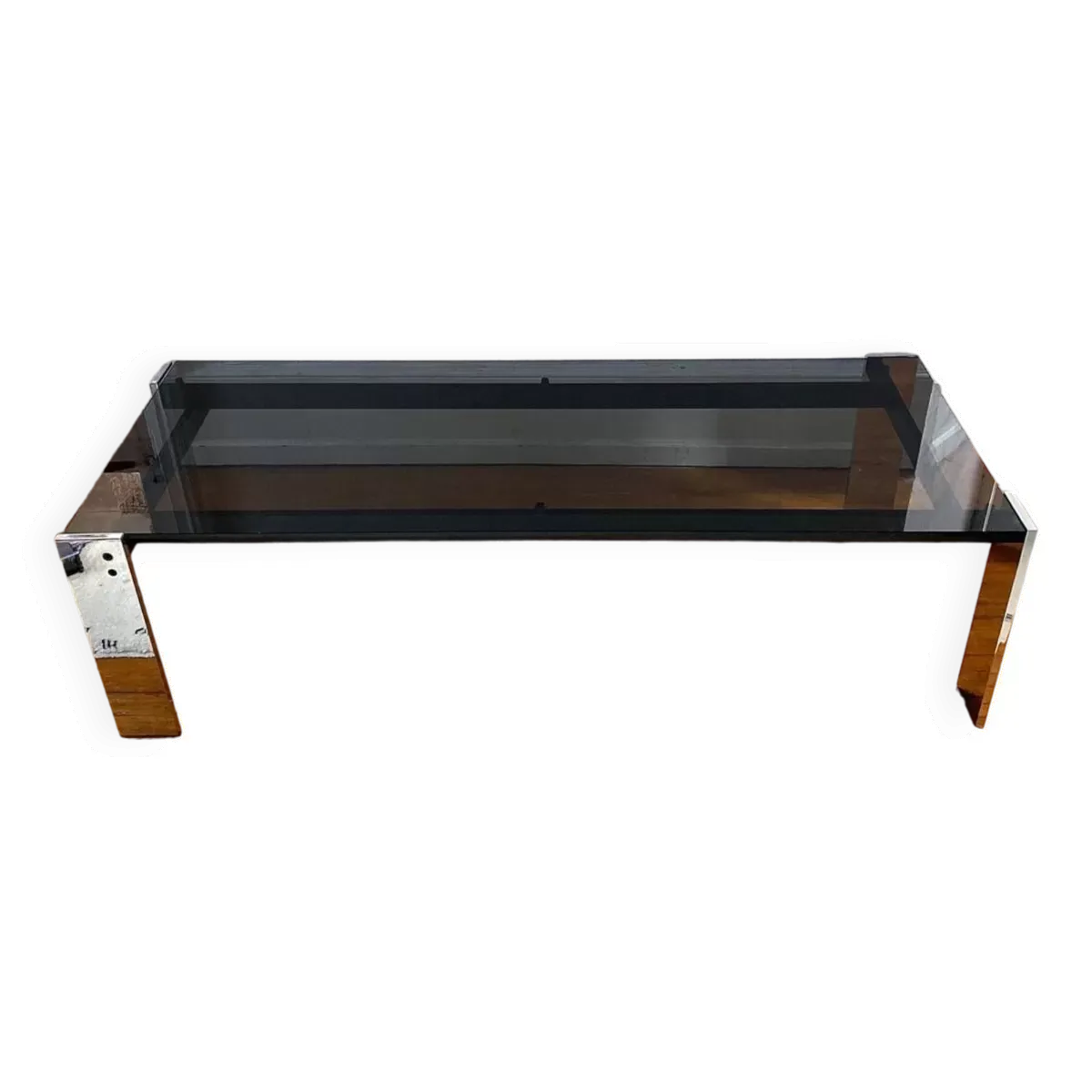 Table basse rectangulaire Italienne en verre fumé vintage 1970
