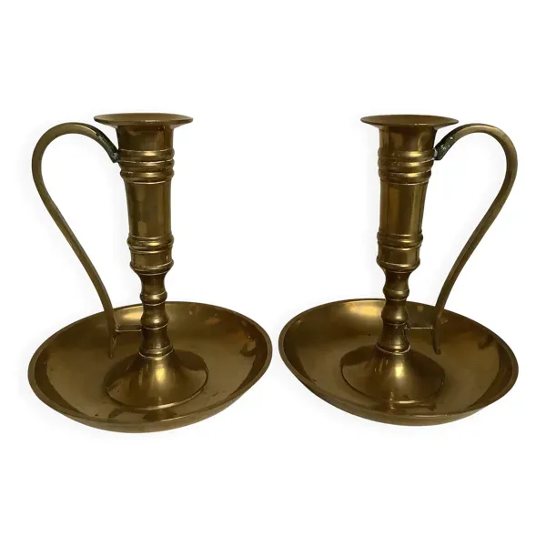 Paire de bougeoirs rat de cave en laiton