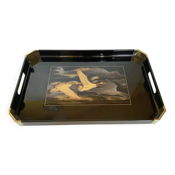 Grand plateau laqué oiseaux Japon