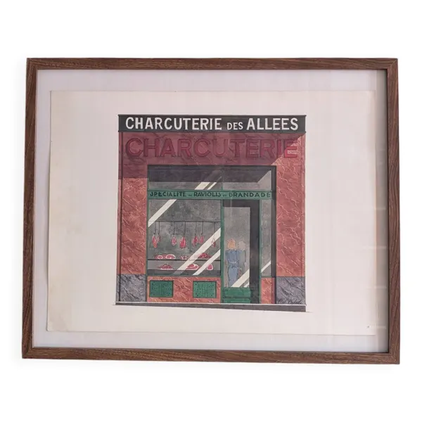 Lithographie ''Charcuterie des Allées'' – Catherine d'Ortoli