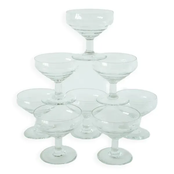 Lot de 8 coupes à champagne gravées, motifs fleurs, 1960