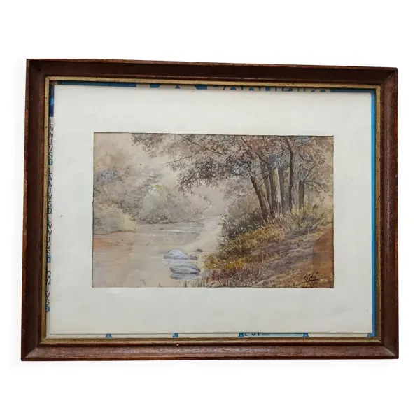 Aquarelle 1907 d'Albert Gysel rivière la bourre vers la motte au bois nord