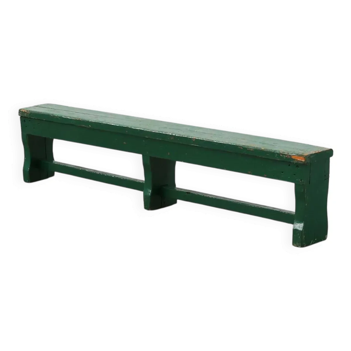 Banc de ferme rustique et primitif en chêne massif, France vers 1900