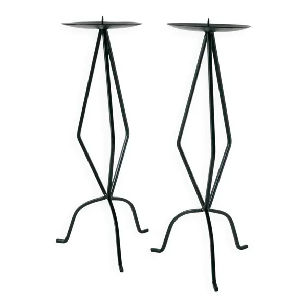 Paire de chandeliers sculpturaux en fer forgé, brutalistes, 1970