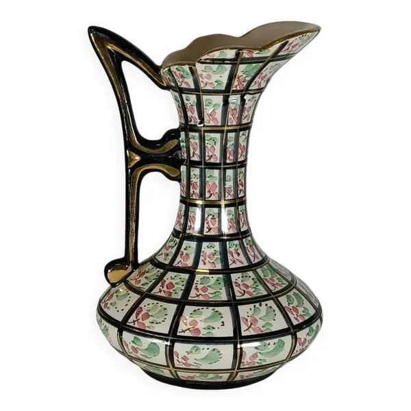 Aiguière ancienne en faïence décor floral – XIXe siècle