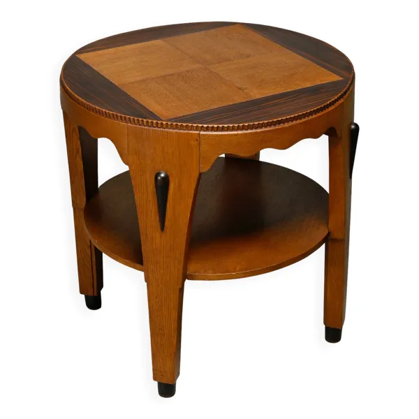 Table d'appoint Art Déco néerlandaise de l'École d'Amsterdam en chêne avec incrustation de coromandel.