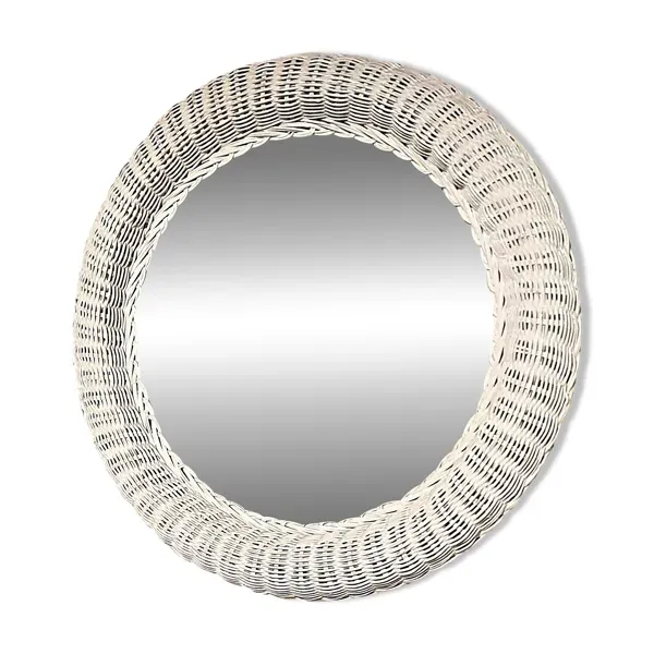 Miroir rotin blanc 1970 France objet décoration entrée Chambre grand Miroir