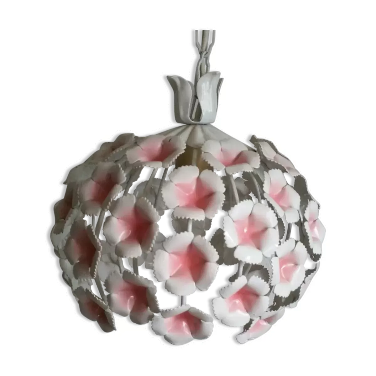 Suspension vintage fleurs tôle peinte