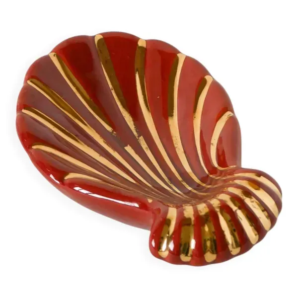 Vide-poche coquillage en céramique, Magdalithe, brique et doré, 1970