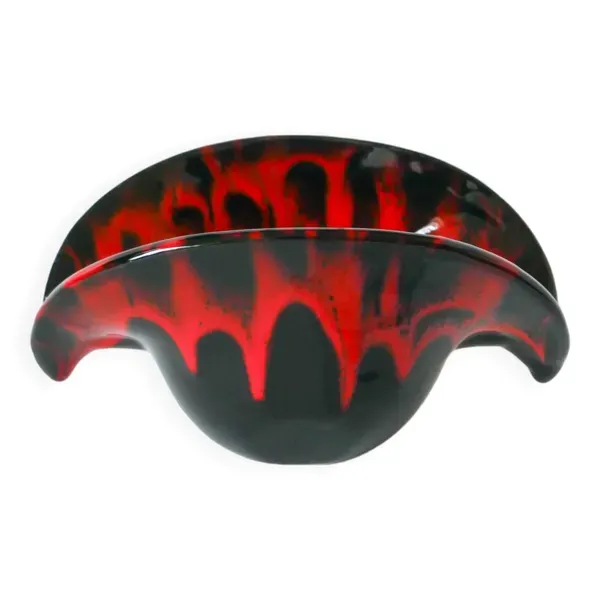 Vide-poche en céramique noir et rouge style Vallauris 1970