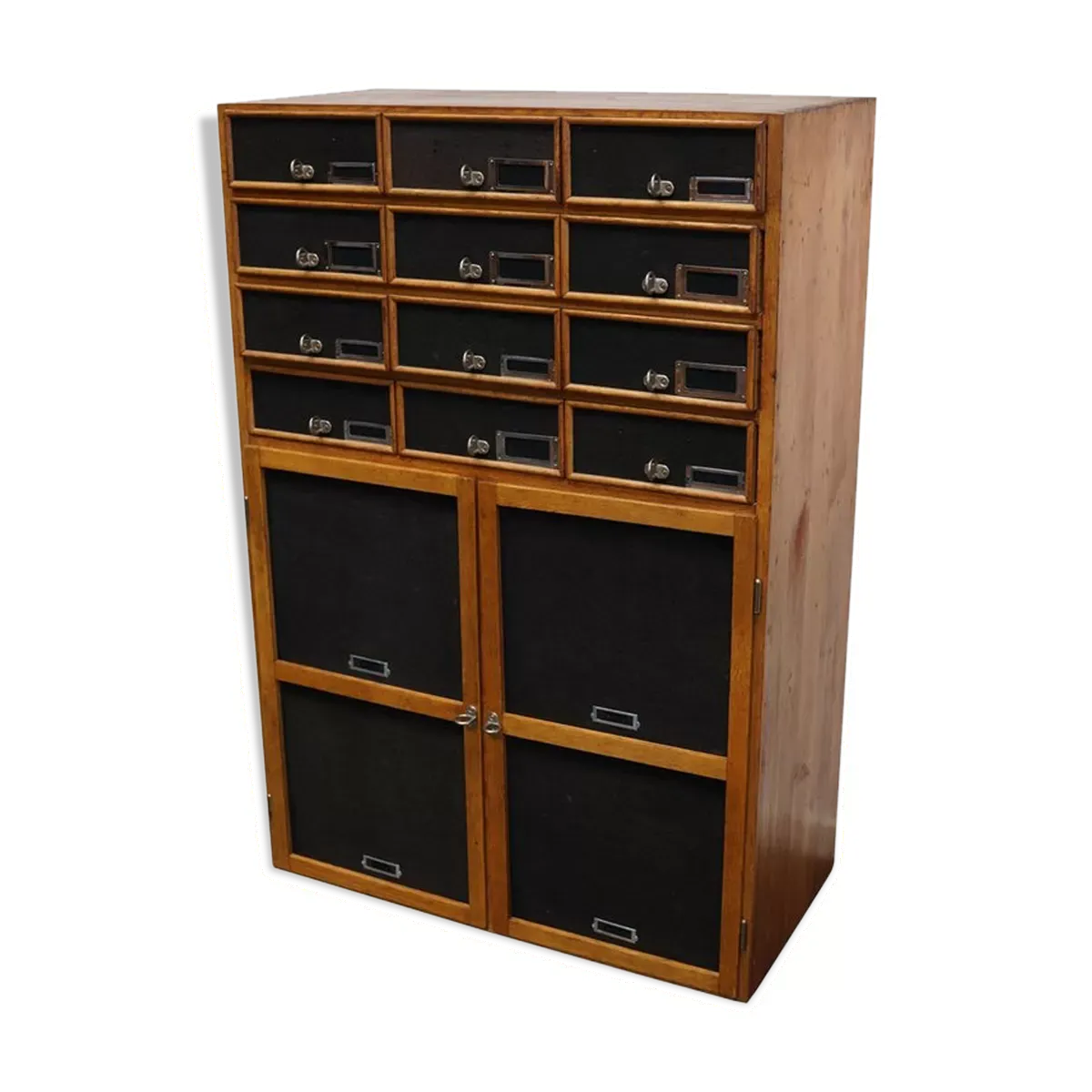 German industrial apothecary cabinet in oak and pine, mid-20th century