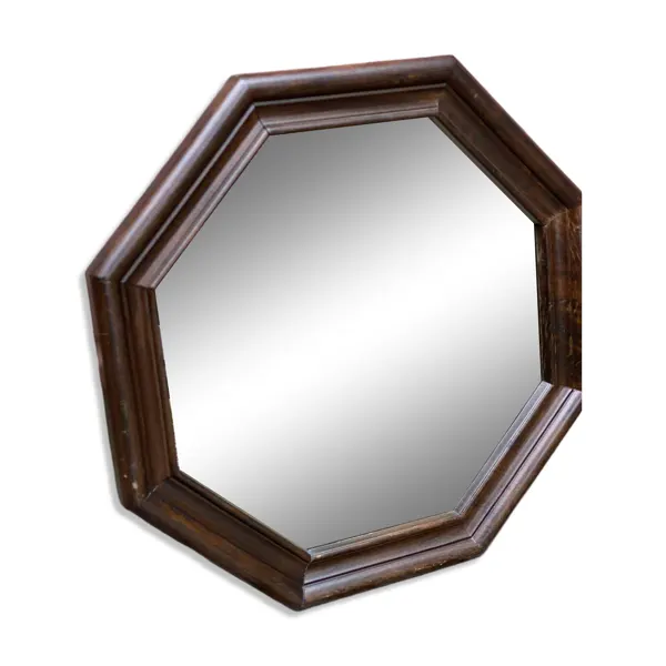 Miroir octogonal vintage en bois massif des années 70 63x63cm