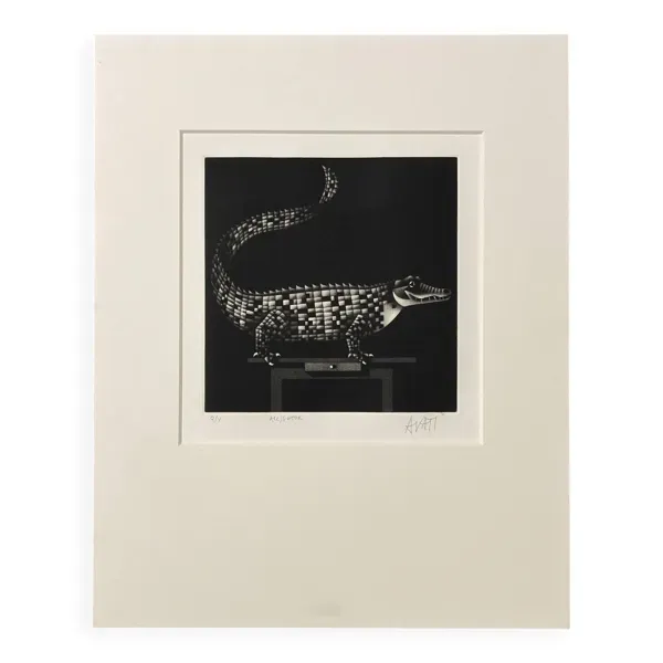 Mario avati (1921-2009), alligator, manière noire, 1970
