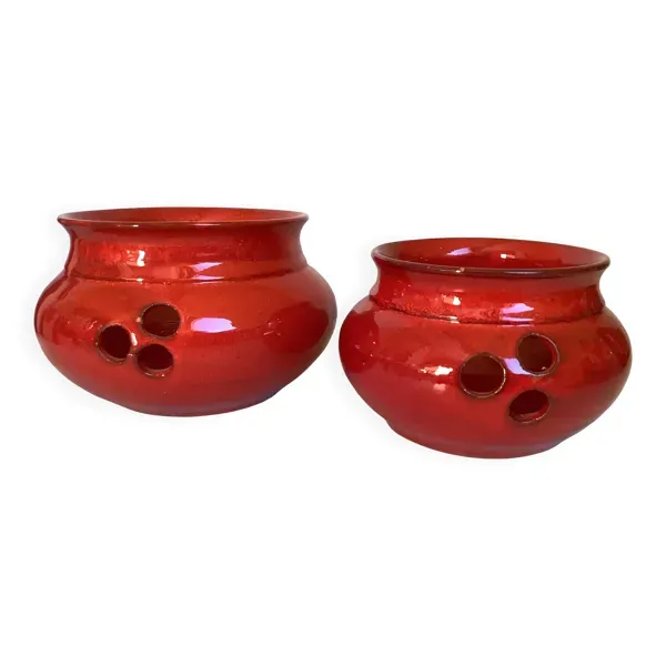 Paire de bougeoirs photophores rouges scandinave