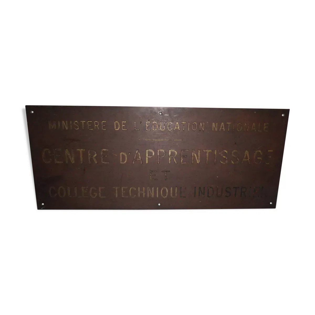 Plaque en laiton du Ministère de l'Education Nationale des années 1950