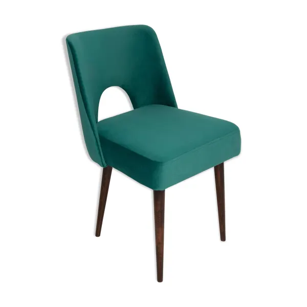 Chaise « shell » en velours crème et bois, Pologne, 1960s