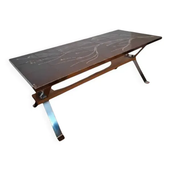 Table Basse Vintage Adri – Céramique & Chrome – Design Belge 70s