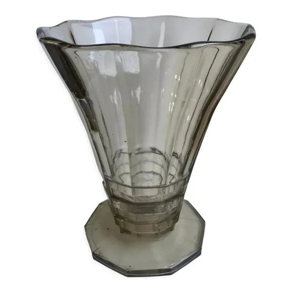 Vase en verre fumé moulé et soufflé made in belgium années 60-70