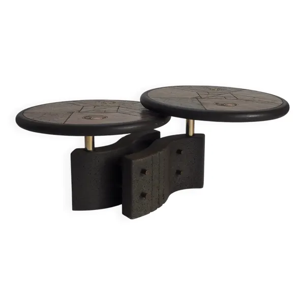Table basse brutaliste modulaire à 2 niveaux par Paul Kingma