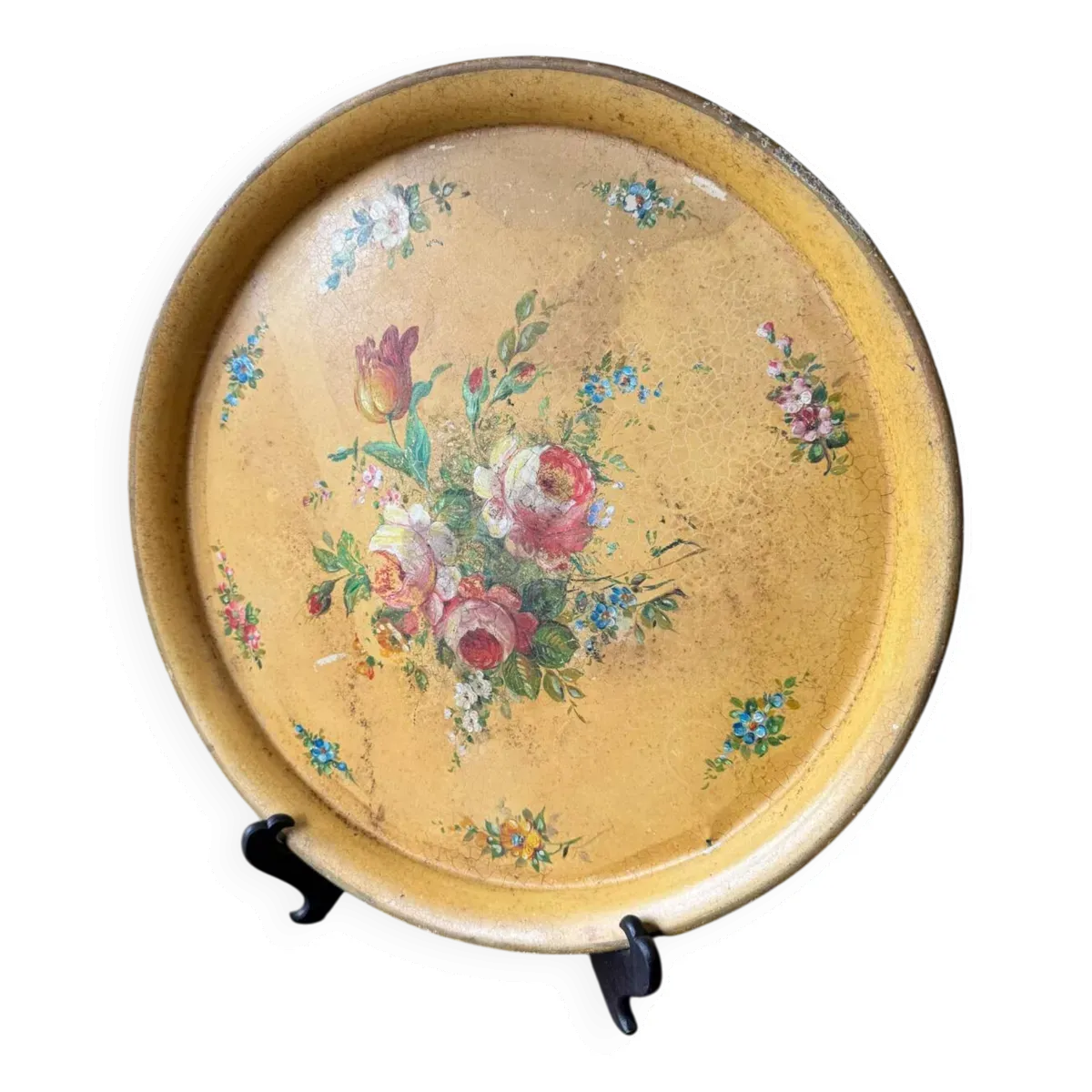 Ancien et grand plateau en tôle peint/ fin XIXeme