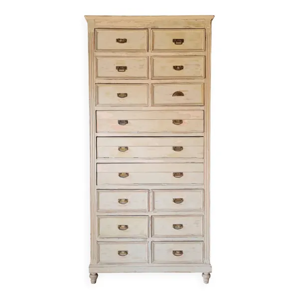 Meuble de métier, de mercerie - commode haute patinée