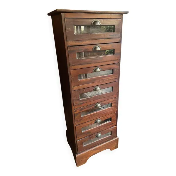 Semainier en bois exotique – Style industriel vintage