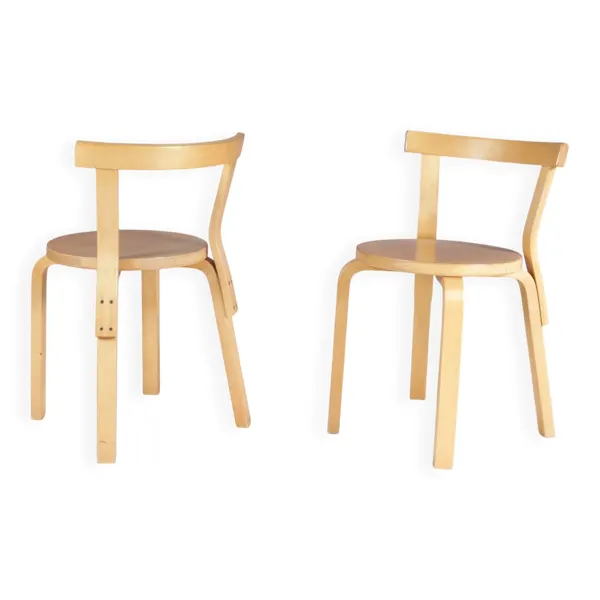 Chaises en pin modèle 68 d'Alvar Aalto des années 1950, ensemble de 2.