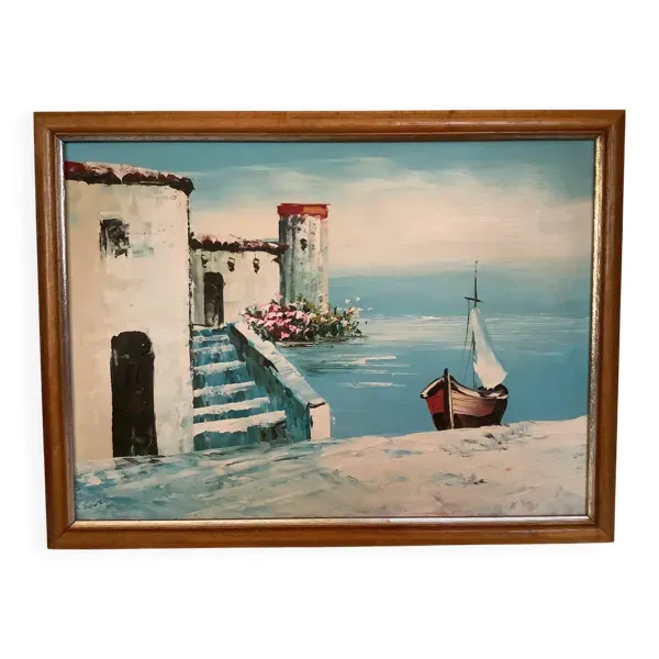 Tableau paysage de bord de mer huile sur panneau