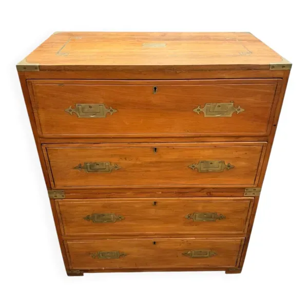 Commode secrétaire de marine teck et laiton ancien