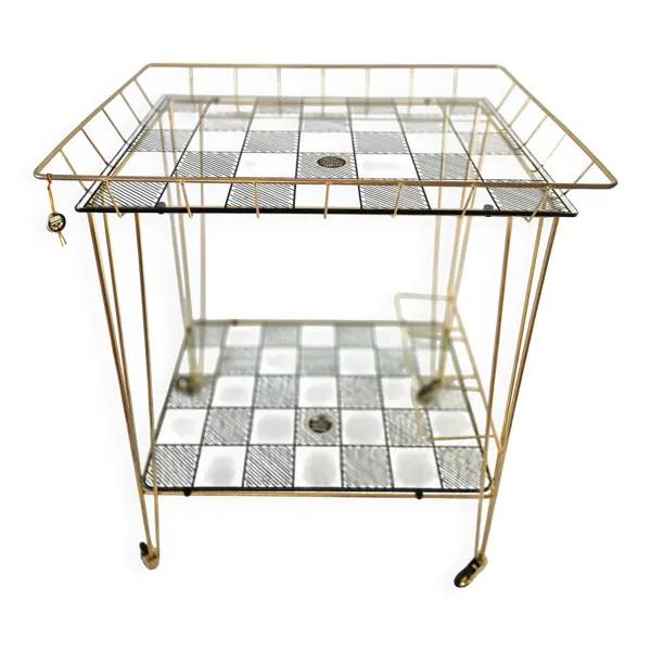 Table bar vintage, table d'appoint, plateaux en verres , pieds Eiffel