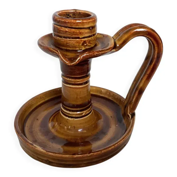 Bougeoir en céramique marron ocre