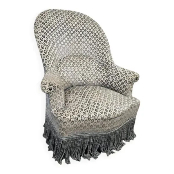 Fauteuil crapaud vintage en tissu gris