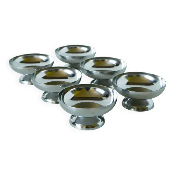 Lot de 6 coupes à glace en inox, pieds large, Design, 1970 - 4.2 X 9 cm