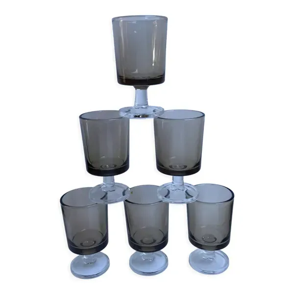 Lot de 5 verres à liqueur en verre fumé design années 70