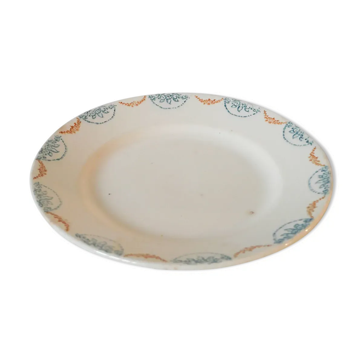 Plat en terre de fer Longwy bleu et orange XIXème