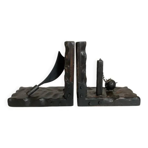 Paire de serre livres en bois noir