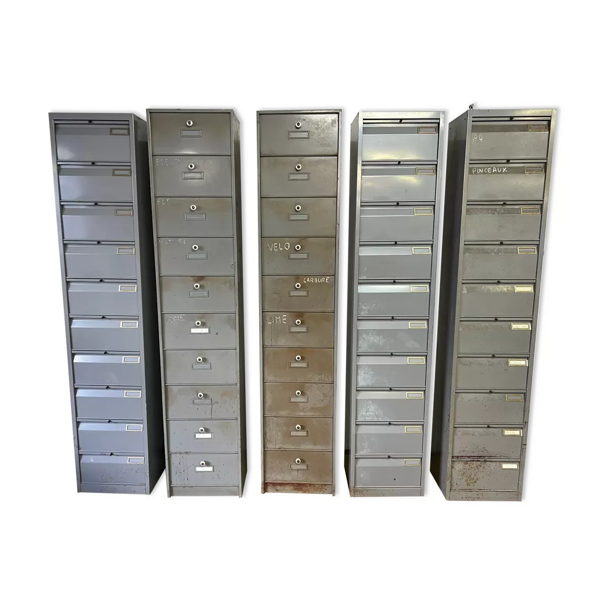 Lot de 5 meubles métal à clapets industriel