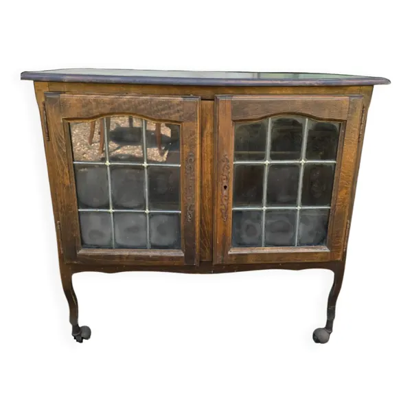 Petit buffet vitré Art nouveau en chêne et verre plombé