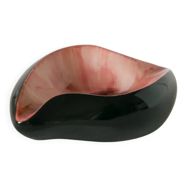 Vide-poche en céramique, forme libre, noir et rose, 1970