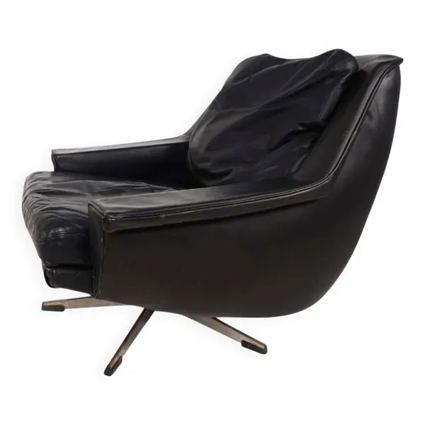fauteuil en cuir noir ESA 802 par Werner Langenfeld, 1970