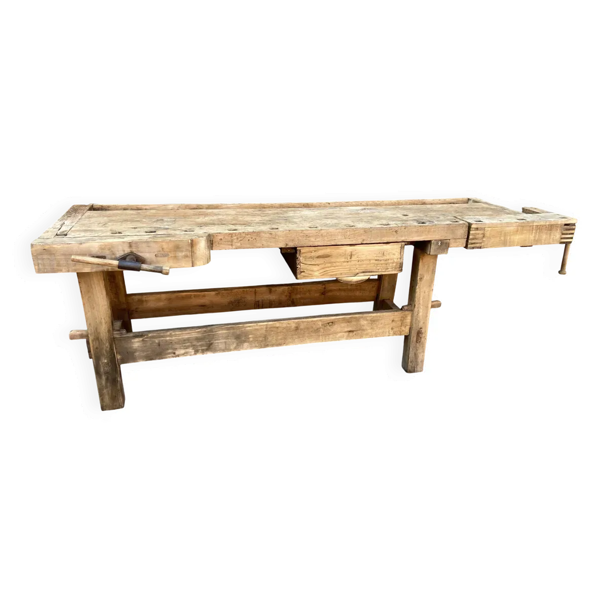 Table industrielle Établi menuisier en bois naturel brut vintage bohême