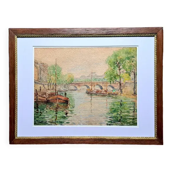 Aquarelle impressionniste - andré beronneau - paris la seine - 1920