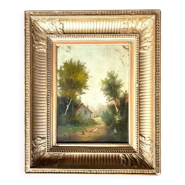 La Basse-cour, Huile sur panneau signée Girard XIXe