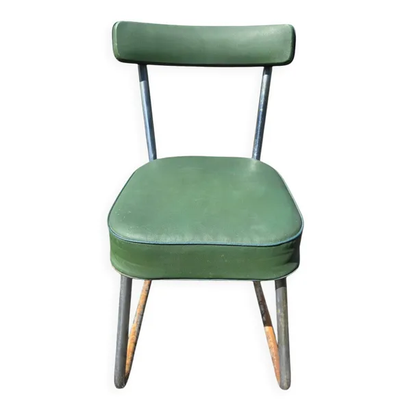 Chaise vintage en skaï vert et tube métal, années 60
