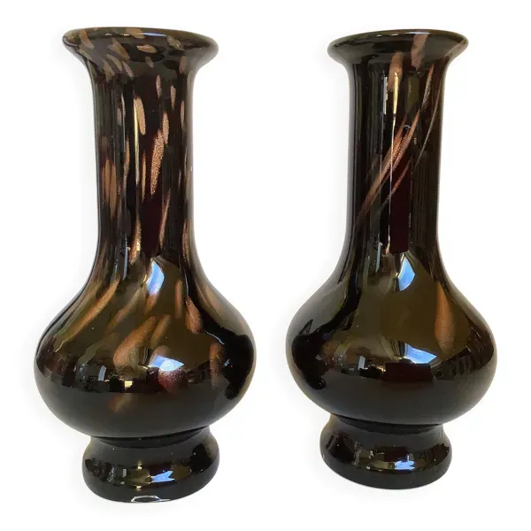 Paire de vases Murano noir et doré