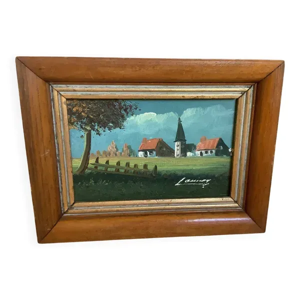 Petit tableau de paysage huile sur panneau signé