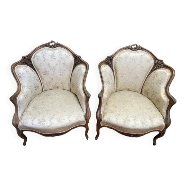 Paire de fauteuils bergères rocailles Louis XV